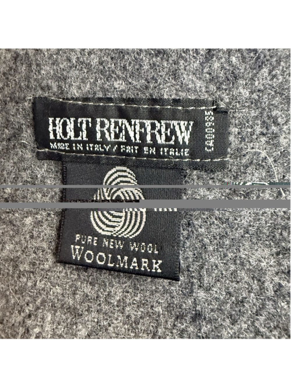 Vintage Holt Renfrew Charcoal Gray Wool Shawl Wrap Blanket Scarf w/ Fringe Italy - Picture 8 of 10